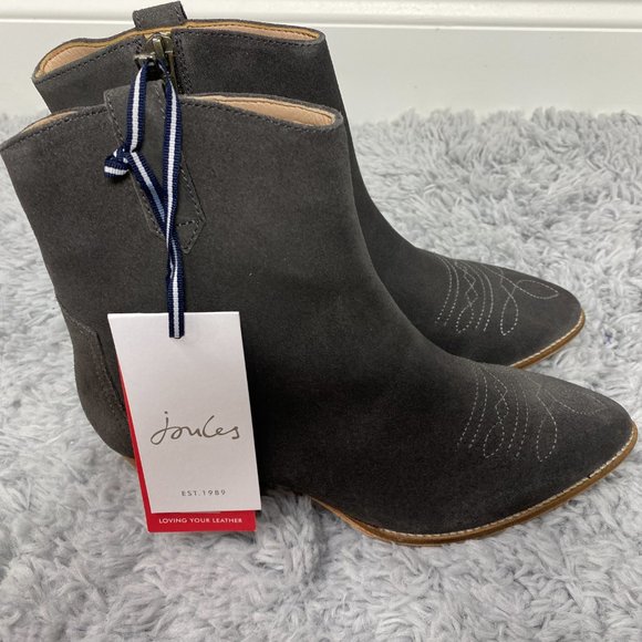 Joules Women's Western Leather Boots Elmwood Grey Women's Size US 8 NEW - Picture 6 of 10